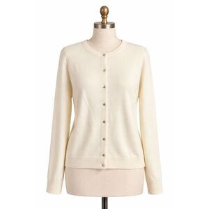 Jason Maxwell L Cream Button Front Cardigan Classic Preppy Soft Minimal Chic